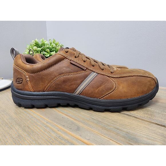 Skechers Levoy Mens Lightweight Relaxed Fit Leather Shoes Size 9.5 Brown 64224 - Picture 1 of 10